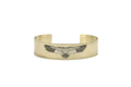 Owl Totem Gold Bracelet - Bird of Wisdom Open Cuff - Engraved Gold Owl Bangle