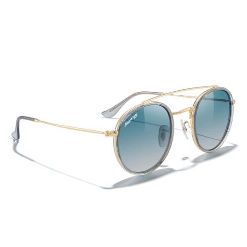 MERRY'S Retro Round Polarized Sunglasses - Unisex Double Bridge Sun Glasses - color: Tra Gray Frame/Gold Bridge/Green Gradient Lens