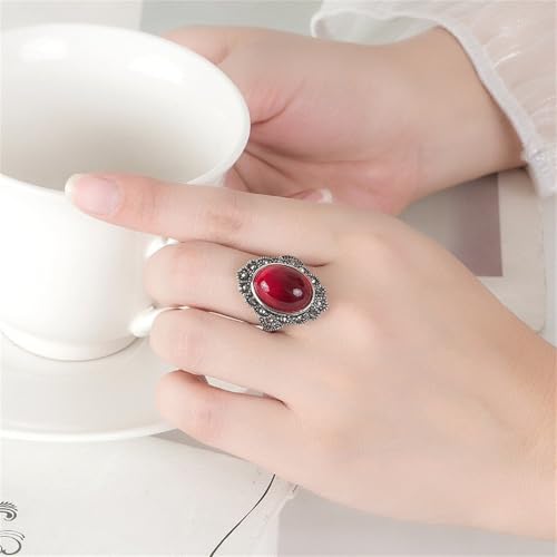 Gothic Black Crystal Stackable Joint Ring,Boho Agate Stone Knuckle Rings for Women Vintage Natural Oval Gemstone Finger Rings Costume Jewelry - color: Red
