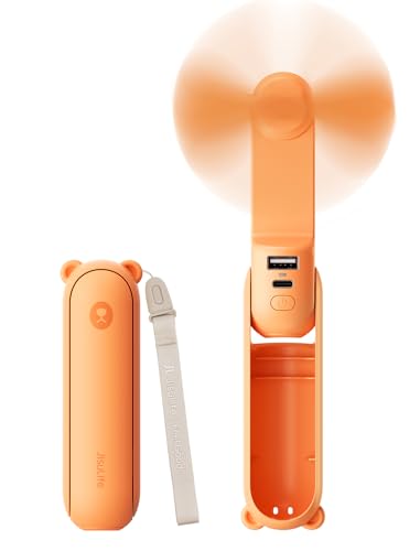 JISULIFE 3 IN 1 Handheld Mini Fan - Portable Fan & Power Bank & Flashlight, 19H Max Cooling, USB Rechargeable, Pocket-Sized for Travel, Cruise, Concerts, Makeup, Summer Gifts for Women(Tropical Coral) - color: Tropical Coral
