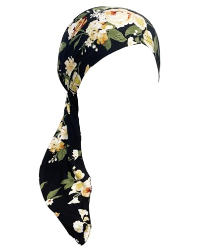 Chemo Headwear for Women Pre-Tied Head Scarf Headwraps Soft Turbans Cancer Hats Chemo Beanie Coverings Scarves - color: Black Pattern