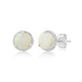 14k White or Yellow Gold Roped Halo Gemstone Round Stud Earrings for Women 6mm Birthstone with Push Backs by MAX + STONE - color: Created-Opal