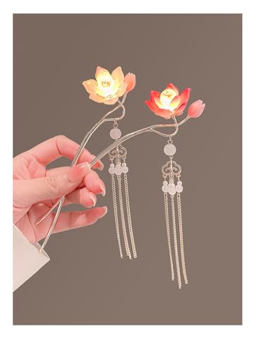 Lantern Light Tassel Hairpins Hair Stick Chinese Coiled Hair Antique Hair Pin Hair Accessories for Women Lotus-#02 - color: Lotus-#02