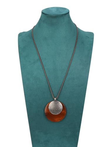 GelConnie Leather Necklaces Turquoise Long Boho Necklaces for Women Brown Chunky Circle Pendant Chocker Necklace Gold Sweater Necklace - style: Boho Brown Necklace