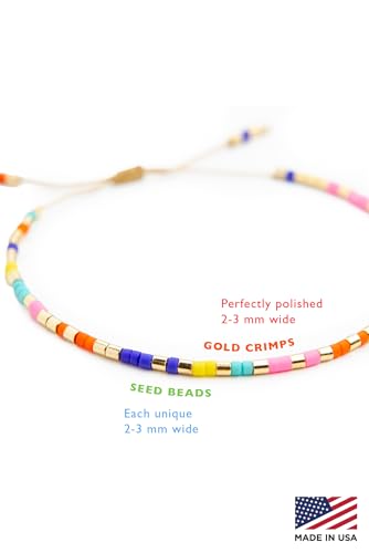 NAZ COLLECTION – Dainty Seed Bead Bracelet, Handmade Multicolor Bohemian Stackable Beaded Bracelets, Colorful Beach Surfer Boho Bracelets, Adjustable Charm String, Summer Jewelry for Women, ADULT Bracelets - color: Rainbow