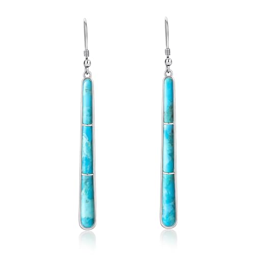 Turquoise Earrings for Women 925 Sterling Silver Gemstones Dangle Earrings Bohemian Style Statement Bar Earrings Dangle Earrings for Women Earrings Valentines Gifts - color: Blue