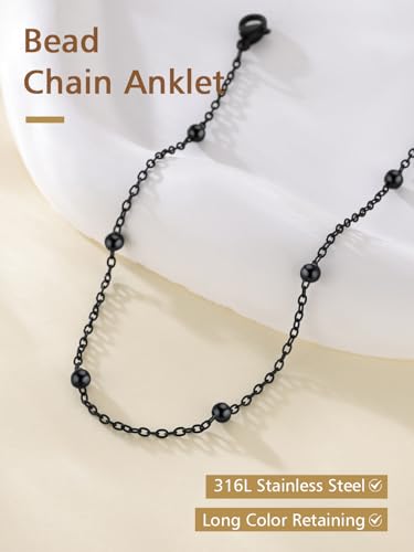 FindChic Stainless Steel Ankle Bracelets for Women, Waterproof Figaro/Cuban/Box/Beaded Chain Anklets, Summer Beach Foot Jewelry, 8.5''-10.5'' Adjustable Length, with Gift Box - style: Modern