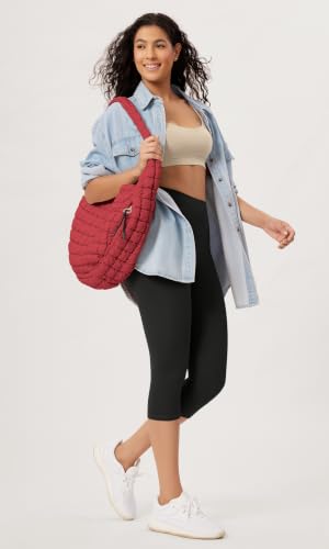 ODODOS Quilted Carryall Tote Bag for Women Crossbody Hobo Lightweight Padding Shoulder Bag - color: True Red