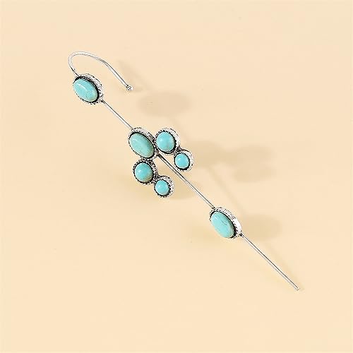 Turquoise Ear Wrap Crawler Hook Stud Earrings for Women Girls Silver Plated Blue Birthstone Flower Long Bar Piercing Ear Cuffs Boho Statement Earrings Bohemian Indian Bollywood Wedding Birthday Christmas Jewelry Gifts - style: U Shaped