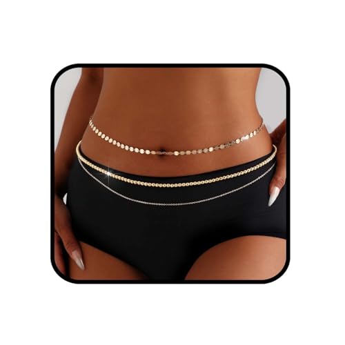 Body Chain Gold Waist Chains for Women Belly Layered Beach Waist Chains Adjustable Sexy Bikini Boho Chain - style: round beads