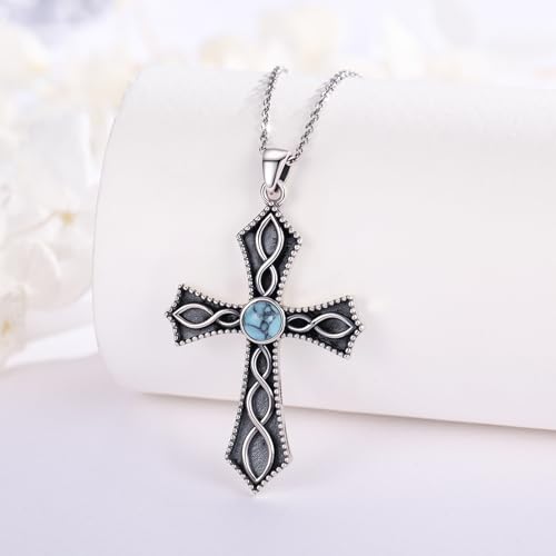 Cross Necklace 925 Sterling Silver Turquoise Christian Pendant Religious Cross Jewelry Christmas Gifts for Women Men - style: Retro A