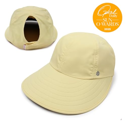 Ponyflo Sunblocker Wide Brim Hat, Patented Women’s Ponytail Sun Hat for Adults, UPF 50 Sun Protection - color: Lemon