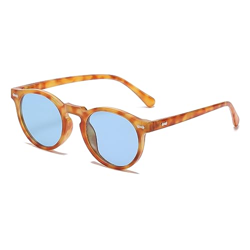 LJCZKA Round Polarized Sunglasses for Men Women Retro Small Face Sunglasses Polarized Vintage Sun Glasses UV400 Protection - color: Leopard Blue