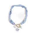 Scarf Long Fabric Colorful Silk Scarves Multi Pendant Necklace For Women Statement Boho Choker Twisted Ribbon Band Pearl Accent Heart Maple Leaf Bee Daisy Dragonfly Star Green Gem Charms - color: Blue Dragonfly
