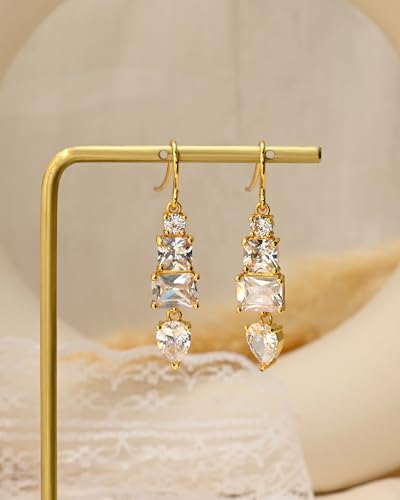 Colorful Cubic Zirconia Dangle Earrings for Women Multicolor Crystal Earrings Rainbow Cz Dangling for Birthstone Jewelry - color: White
