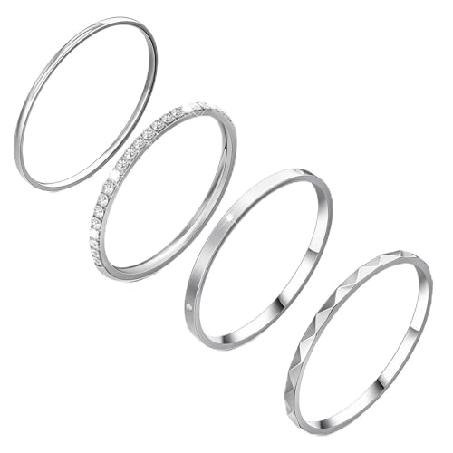 4-Pack 14K Gold Plated Stackable Rings for Women,Cubic Zirconia Simulated Diamond Oura Stack Rings for Oura Ring Gen 4/Oura Ring Gen 3,Dainty Trendy Statement Stacking Rings Set Size 5-10 - color: Silver, size: 10