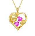 Mothers Day Gifts 14K Yellow Gold Mother Daughter Heart Pendant Necklace with 12 Months Birthstone Birthday Gifts for Mom Anniversarry Jewelry for Mom Wife Girlfriend - color: 10-10-Oct-Oct Birthstone