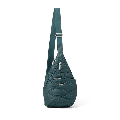 Baggallini Mini Sling - 12x7 Sling Crossbody Bag Backpack with Adjustable Shoulder Strap - color: Emerald Quilt