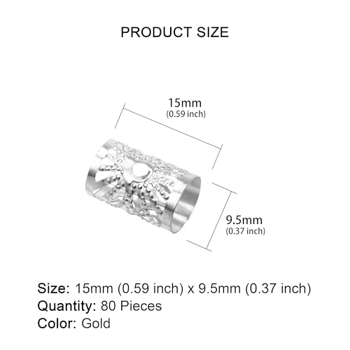 80 PCS Silver Dreadlock Beads Hair Jewelry Braids Accessories for Goddess Locs Crochet Passion Twist Hair Rings Soft Metal Adjustable Braiding Cuffs (80Pcs, Silver) - color: Silver, size: 1 Count (Pack of 80)