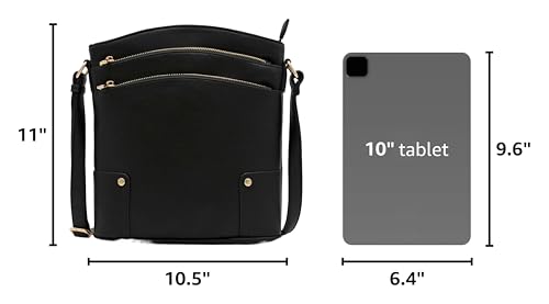 ALYSSA Triple Zip Pocket Large Crossbody Bag - color: Black