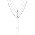 KURTCB Rhinestone Necklace for Women Boho Long Y Lariat Gold Necklace Stack Colorful Summer Beach Jewelry - color: Silver Pearl Cross
