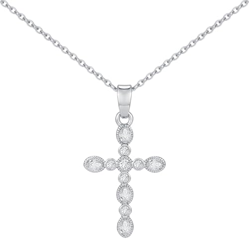 14K Gold Plated Cross Pendant Necklaces for Women Trendy, Dainty Choker CZ Cross Necklace Non Tarnish,Simple Tiny Cross Necklace for Jewelry Gifts - style: Bubble Platinum