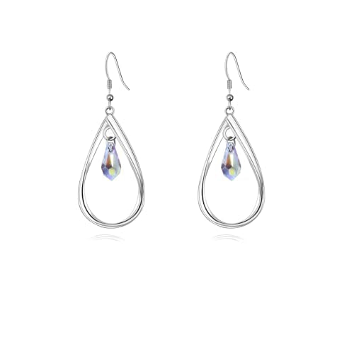 Rhodium Plate 925 Sterling Silver Hook Twist Leaf Holiday Hypoallergenic Dangle Earrings for Women Gifts Engagement Wedding with Austrian Daiamond Cut Waterdrop Crystal Hight Polished Long :1.9 IN - color: AB Color(Waterdrop style)