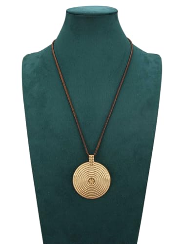 Kelake Leather Necklace for Women Men Teen Vinatge Boho Alloy Pendant Choker Jewelry Fashion Sweater Necklaces with Adjustable Genuine Leather Chain - color: Gold Concentric Circle Pendant Necklace