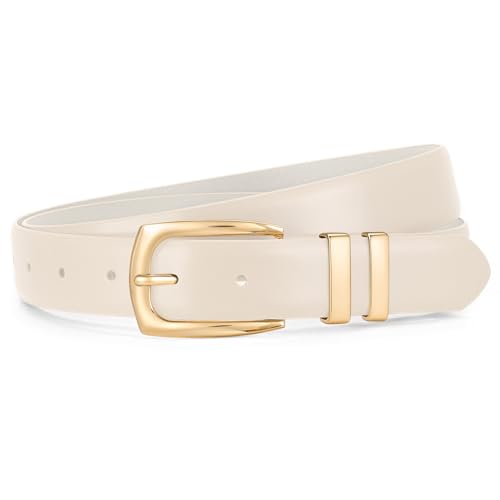 WHIPPY Women's Leather Belts for Jeans Pants Fashion Ladies Belt Gold Buckle Belts for Women - color: 5-beige, size: Fits Waist Size 25"-29"