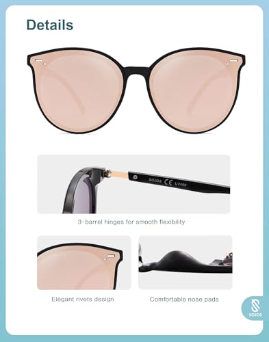 SOJOS Sunglasses Womens Trendy 2025 Classic Round Retro Vintage Shades Large Frame Sunnies SJ2067 - color: Pink