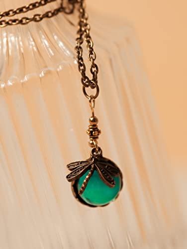 MINACHI Vintage Half Spherical Green Created Emerald Crystal Gemstone Dragonfly Necklace Statement Jewelry Gift for Women