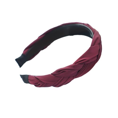 Braided Headband for Women-Vintage Fabric High Crown Headband with Non-Slip Teeth, Cute Boho Knotted Hair Band for Women & Teens (1-Wine Red, One Size) - color: 1-Wine Red