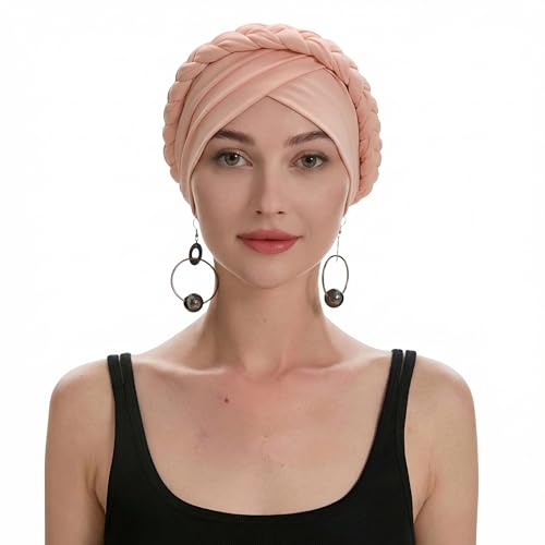 ZLYC Chemo Headwear for Women Pre Tied Turban Headwear Lightweight Beanie Hat - color: Braid Light Pink