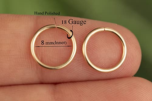 Gold Hoop Earrings Silver Hoop Earrings - Hoop Earrings For Women Two Pcs Of Thin Gold Filled Sterling Silver Hoops, Helix Hoop, Tragus Ring, Cartilage Hoop - color: Gold, style: 8mm 18 gauge / 1 pair