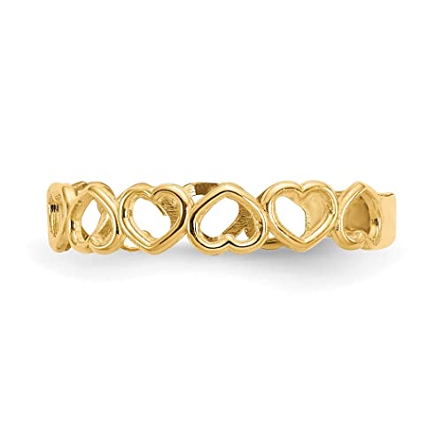 JewelryWeb - Solid 10k Yellow or White Gold Alternating Open Hearts Adjustable Toe Ring - Toe Ring for Woman - Non Tarnish Toe Ring - Solid Gold Boho Toe Ring - color: Yellow