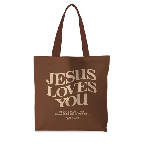 Jesus Tote Bag, Christian Tote Bags for Women, Religious Reusable Grocery Bags - color: Dark Brown