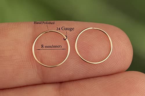 Gold Hoop Earrings Silver Hoop Earrings - Hoop Earrings For Women Two Pcs Of Thin Gold Filled Sterling Silver Hoops, Helix Hoop, Tragus Ring, Cartilage Hoop - color: Gold, style: 8mm 24 gauge / 1 pair