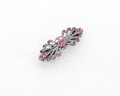 Faship Pink Small Mini Black Gun Plated Floral Hair Barrette Clip - color: Pink / Black gun plated