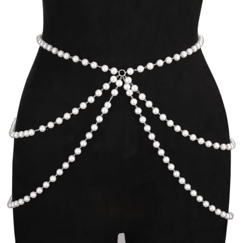 Multilayer Imitation Pearl Waist Chain for Women Trendy Waistband White Pearl Body Chain Long Tassel Pendant Waist Chain Wedding Bridal Dress Belt Fashion Trend Metal Chain Body Chain Jewelry - color: White