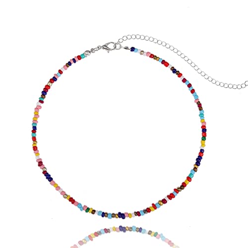 Tgirls Boho Choker Necklace Chain Rice Beaded Necklaces Seed Bead Necklace Accessory for Women - color: colorful 5
