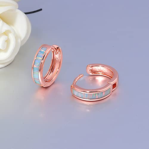 CiNily Huggie Earrings Opal Hinged Hoop Earrings Gold Plated Hypoallergenic Small Hoop Earrings for Women Teen Girls Men Sensitive Ears - color: Rianbow White