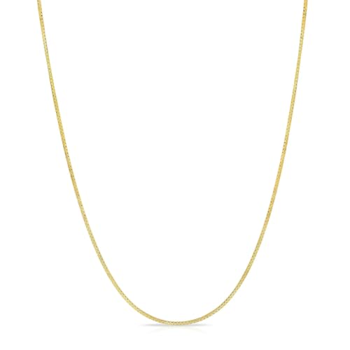 14k Yellow Gold Solid Box Chain 1.05mm Necklace for Women Jewelry with Lobster Clasp - 16"