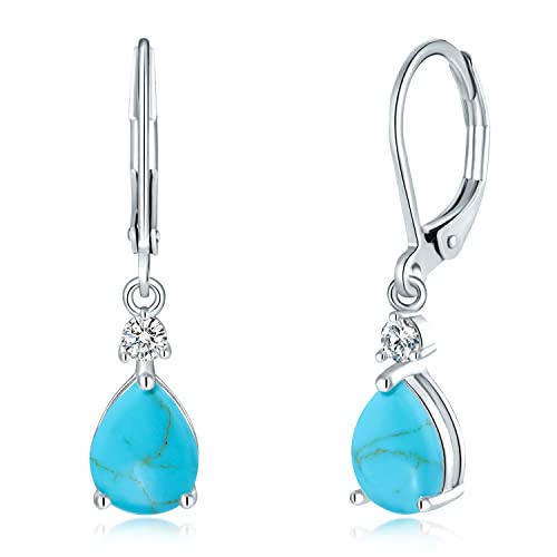 CiNily Teardrop Leverback Dangle Earrings for Women Hypoallergenic 14K Gold Plated Cubic Zircon Drop Earrings Fashion Crystal Earrings for Girls Jewelry Christmas Gifts - color: Turquoise