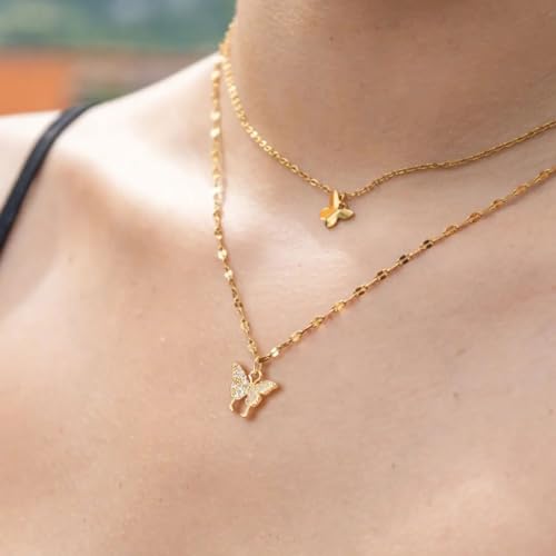 LLWOM Gold Necklace for Women-14k Gold Plated Infinity Necklace Star Of David Necklace Evil Eye Cross Pendants Heart Dainty Gold Necklace For Women - color: Gold, style: Cz Bufferfly