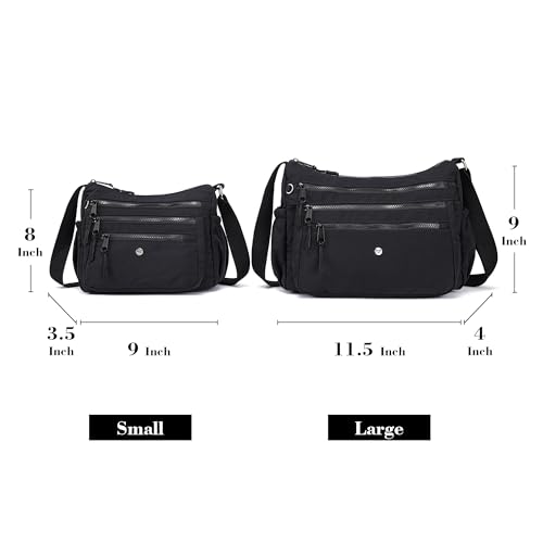 AOCINA Crossbody Bags for Women Multi Pocket Nylon Lightweight Ladies Purses Messenger Shoulder Handbags Satchel Travel Bag - color: Black, size: Small
