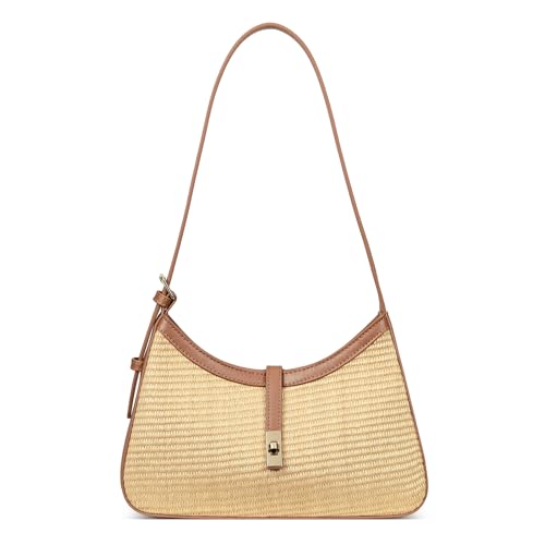 CLUCI Shoulder Bag for Women, Summer Purses for Women, Straw Handbag Hobo Bags Crossbody Purse with Adjustable Strap Apricot with Brown - color: A-straw-small