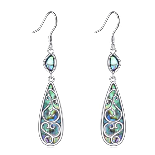 TIGER RIDER Abalone Shell 925 Sterling Silver Dangle Earrings Lightweight Filigree Dangle Drop Earrings for Women - style: Filigree