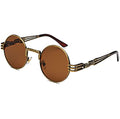 AIEYEZO Round Steampunk Sunglasses for Men Women Retro Circle Hippie Glasses Metal Frame 100% UV Blocking Lens - color: Bronze/Brown
