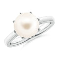 Angara Freshwater Pearl Crown Ring in Silver/14K Solid Gold/Platinum | Freshwater Pearl Solitaire Ring for Women | June Birthstone, Anniversary Jewelry Gift - color: Silver, size: 4.5