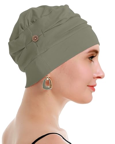 osvyo Cotton Chemo Turbans for Women Cancer Hairloss hat - Cotton Lightweight Headwear Sealed Packaging - color: Cotton Dark Moss